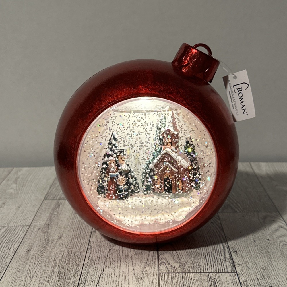 Lighted Water Christmas Glitter Snow Globe Musical Church Carolers By Roman USA